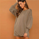 mohamed-imourig - SHEIN Preppy Casual Drop Shoulder Solid Sweatshirt Round Neck Bishop Sleeve Longline Dress 2018 Autumn Fashion Women Dresses - mohamed imourig - 