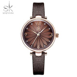 mohamed-imourig - Shengke New Coffee Black Leather Strap Women Watch Crystal Flower Decoration Dial Gift Quartz Casual Wristwatch Relogio Feminino - mohamed imourig - 
