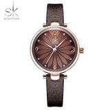 mohamed-imourig - Shengke New Coffee Black Leather Strap Women Watch Crystal Flower Decoration Dial Gift Quartz Casual Wristwatch Relogio Feminino - mohamed imourig - 