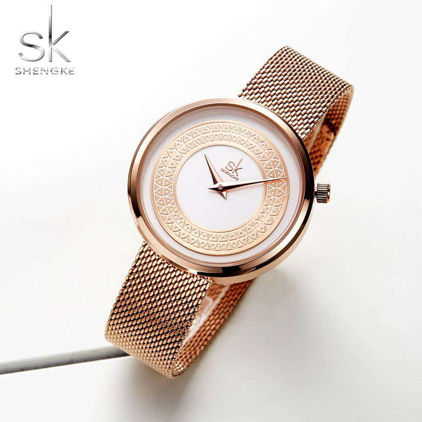 mohamed-imourig - Shengke Women Watches Women Fashion Clock Vintage Design Ladies Watch Luxury Brand Classical Gold Metal Slice Zegarek Damski - mohamed imourig - 