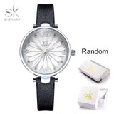 mohamed-imourig - Shengke New Coffee Black Leather Strap Women Watch Crystal Flower Decoration Dial Gift Quartz Casual Wristwatch Relogio Feminino - mohamed imourig - 