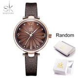 mohamed-imourig - Shengke New Coffee Black Leather Strap Women Watch Crystal Flower Decoration Dial Gift Quartz Casual Wristwatch Relogio Feminino - mohamed imourig - 