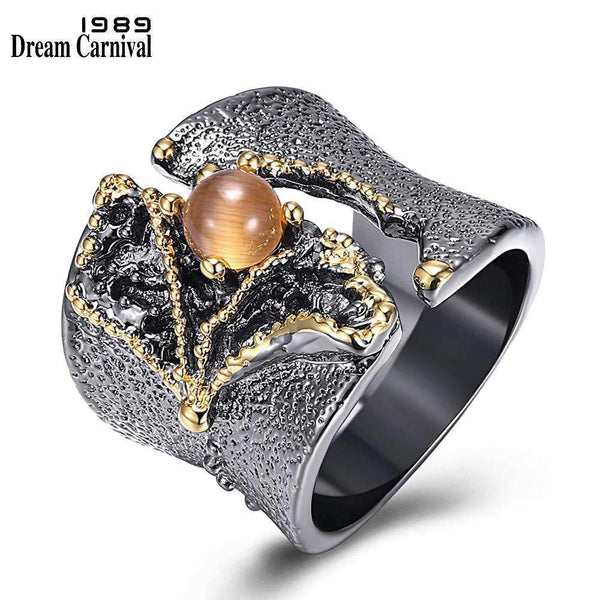 mohamed-imourig - DreamCarnival 1989 New Arrival Fissure Rings for Women Split On Top Black Gold Color with Light Brown CZ Stone Wholesale WA11609 - mohamed imourig - 