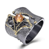 mohamed-imourig - DreamCarnival 1989 New Arrival Fissure Rings for Women Split On Top Black Gold Color with Light Brown CZ Stone Wholesale WA11609 - mohamed imourig - 