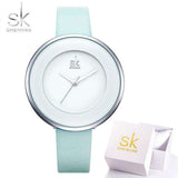 mohamed-imourig - SHENGKE New Skyblue Leather Strap Buckle Women Watches 38 MM Big Top Brand Simple Dial Quartz Luxury Ladies Watch Reloj Mujer - mohamed imourig - 