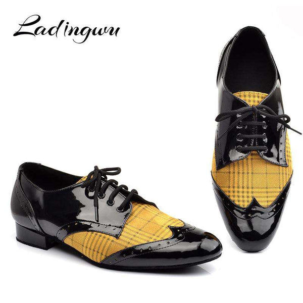 mohamed-imourig - Ladingwu Men  Low-heeled Dance Shoes Latin Dance Shoes Men Salsa Tango Ballroom Dance Shoes PU and Flannel Yellow Blue Lattice - mohamed imourig - 