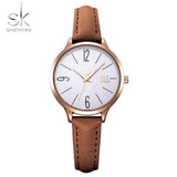 mohamed-imourig - Shengke Fashion Female's Watches White Leather Girl Wristwatches Simple Women Quartz Clock Comfortable Buckle Round Case Hour - mohamed imourig - 