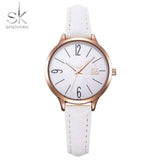 mohamed-imourig - Shengke Fashion Female's Watches White Leather Girl Wristwatches Simple Women Quartz Clock Comfortable Buckle Round Case Hour - mohamed imourig - 