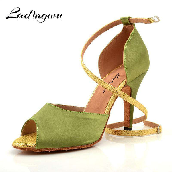 mohamed-imourig - Ladingwu Ladies Dance Shoes Light Green Latin Dance Shoes Women Satin High Heel Ballroom Salsa Shoes Dancing Sandals For Women's - mohamed imourig - 