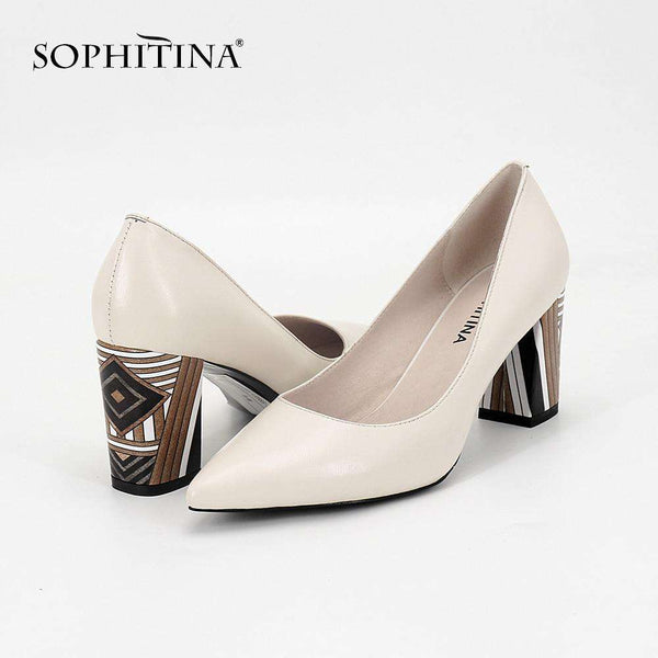 mohamed-imourig - SOPHITINA 2019 Women's Pumps Genuine Leather Fashion High Square Heel Pointed Toe Party Spring Shoes Handmade Shallow Pumps A84 - mohamed imourig - 