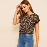 mohamed-imourig - SHEIN Round Neck Leopard Blouse 2019 Women Clothes Summer Cap Sleeve Round Neck Tops And Blouses - mohamed imourig - 