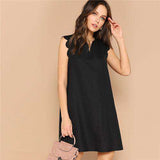 mohamed-imourig - SHEIN Lady Solid V-Neck Scallop Trim Trapeze Mini Dress Women Clothes 2019 Casual Sleeveless Loose Tank Summer Dress - mohamed imourig - 