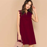 mohamed-imourig - SHEIN Lady Solid V-Neck Scallop Trim Trapeze Mini Dress Women Clothes 2019 Casual Sleeveless Loose Tank Summer Dress - mohamed imourig - 