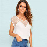 mohamed-imourig - SHEIN Sexy Black Polka Dot Mesh Insert Sheer Top Blouse Women Summer 2019 O-Neck Cap Sleeve Casual High Street Tops and Blouses - mohamed imourig - 