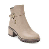 mohamed-imourig - QUTAA 2020 Women Ankle Boots Zipper Design Fashion Square High Heel Round Toe All Match Ladies Motorcycle Boots Size 34-43 - mohamed imourig - 