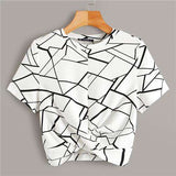 mohamed-imourig - SHEIN Twist Hem Cross Wrap Hem Geo Print Crop Top Women Summer Casual Slim Fit Blouse Short Sleeve Womens Tops and Blouses - mohamed imourig - 