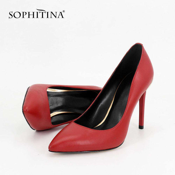 mohamed-imourig - SOPHITINA Wedding Shoes Fashion Red Genuine Leather Pointed Toe Pumps For Girl Gold Wire 10CM Thin Heels Party Pumps Woman MC43 - mohamed imourig - 